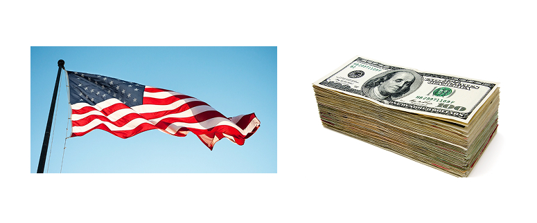 American flag and dollar bills